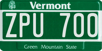 VT license plate ZPU700