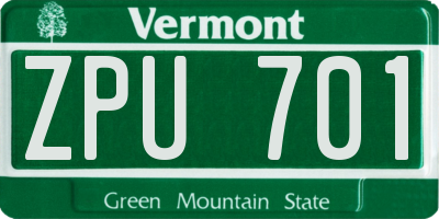 VT license plate ZPU701