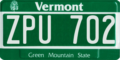 VT license plate ZPU702