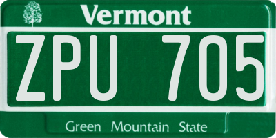VT license plate ZPU705