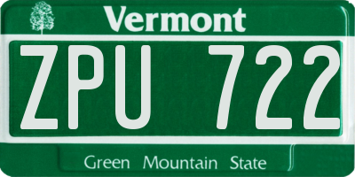 VT license plate ZPU722