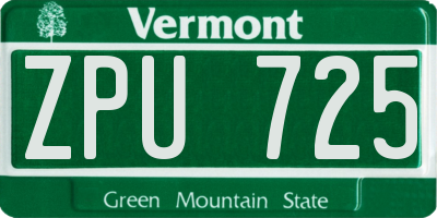 VT license plate ZPU725