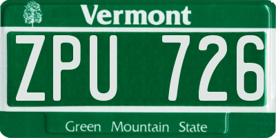 VT license plate ZPU726