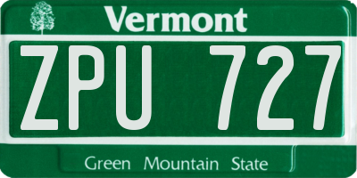 VT license plate ZPU727