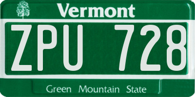 VT license plate ZPU728