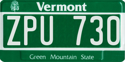 VT license plate ZPU730