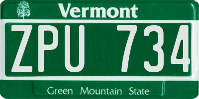 VT license plate ZPU734