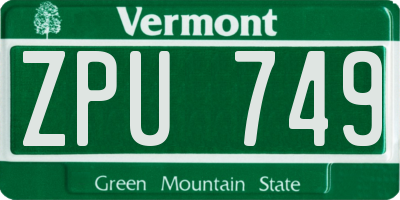 VT license plate ZPU749