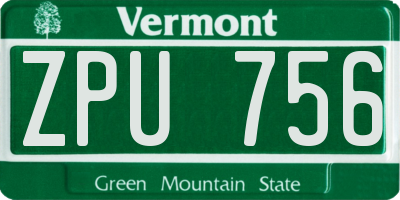 VT license plate ZPU756