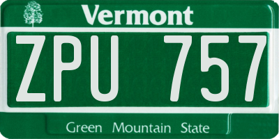 VT license plate ZPU757
