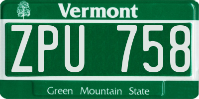 VT license plate ZPU758