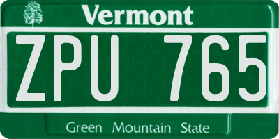 VT license plate ZPU765