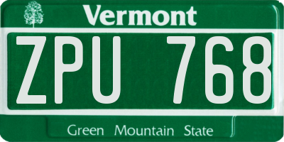 VT license plate ZPU768