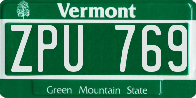 VT license plate ZPU769