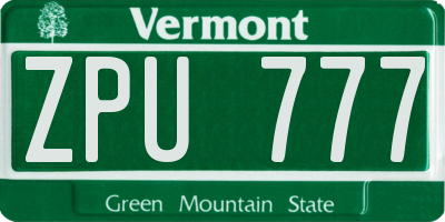 VT license plate ZPU777