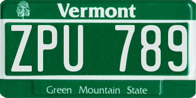 VT license plate ZPU789