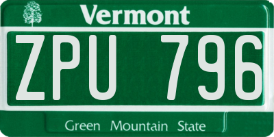 VT license plate ZPU796