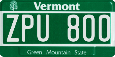 VT license plate ZPU800