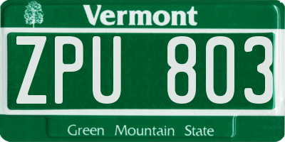 VT license plate ZPU803