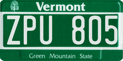 VT license plate ZPU805