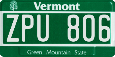 VT license plate ZPU806