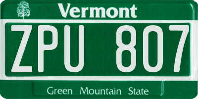 VT license plate ZPU807