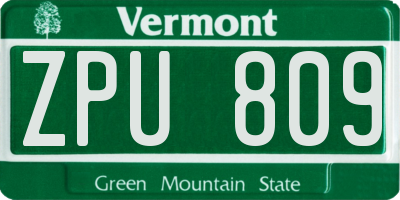 VT license plate ZPU809