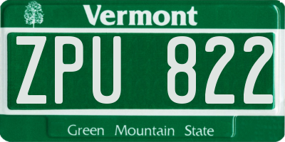 VT license plate ZPU822