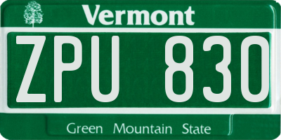 VT license plate ZPU830