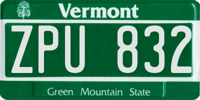 VT license plate ZPU832