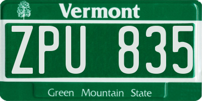 VT license plate ZPU835