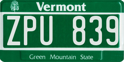 VT license plate ZPU839