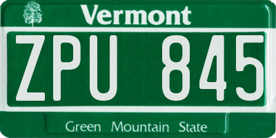 VT license plate ZPU845