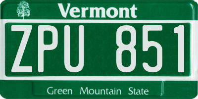 VT license plate ZPU851
