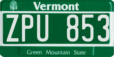 VT license plate ZPU853