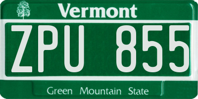 VT license plate ZPU855