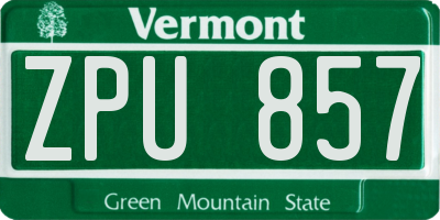 VT license plate ZPU857