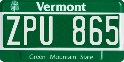 VT license plate ZPU865