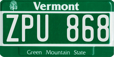 VT license plate ZPU868
