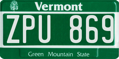 VT license plate ZPU869