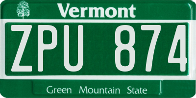 VT license plate ZPU874