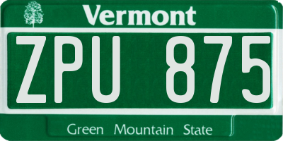 VT license plate ZPU875