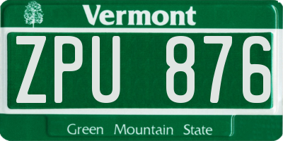 VT license plate ZPU876