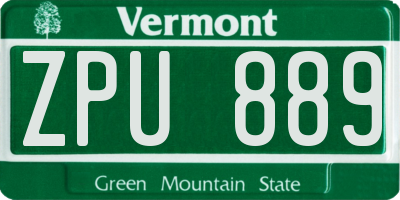 VT license plate ZPU889