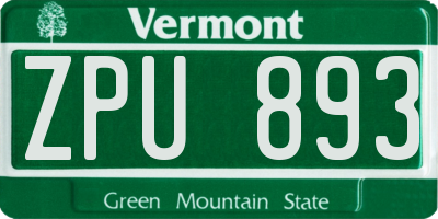 VT license plate ZPU893