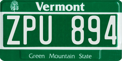 VT license plate ZPU894
