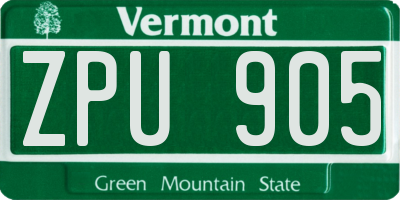 VT license plate ZPU905