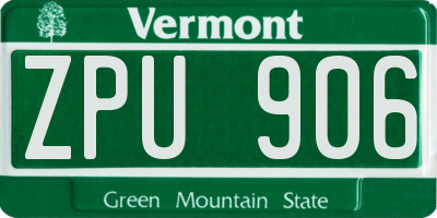 VT license plate ZPU906
