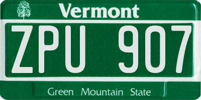 VT license plate ZPU907