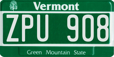 VT license plate ZPU908